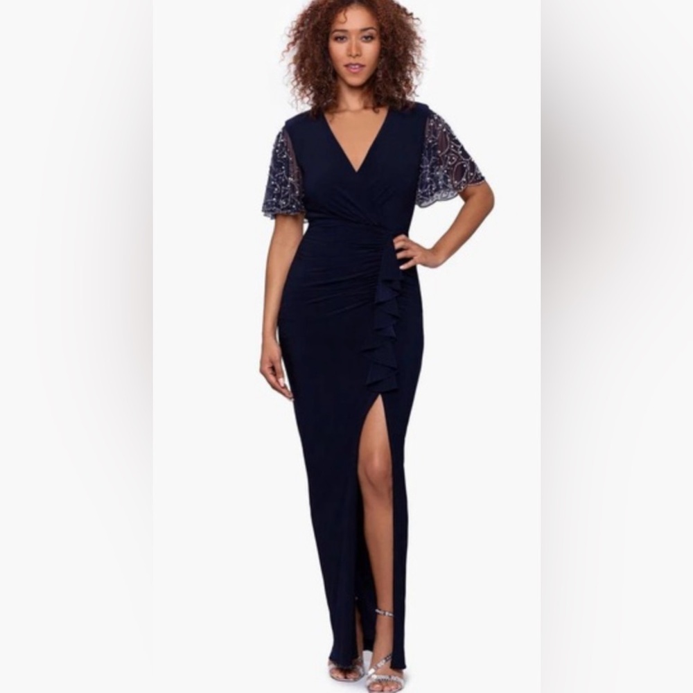 Betsy & Adam Navy Maxi Dress with embellished Detail